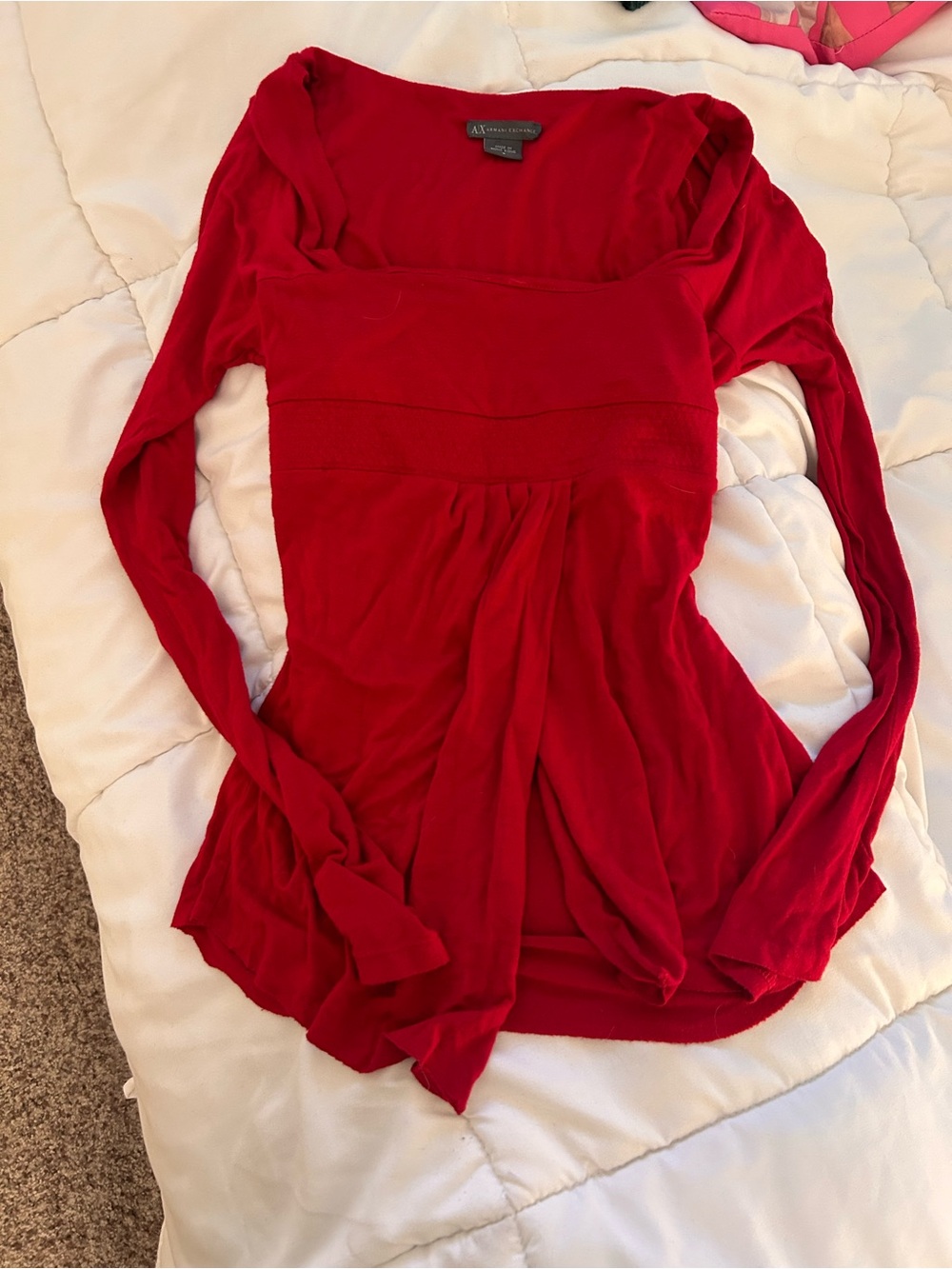 Armani Exchange Red Long-Sleeve Scoop Neck Babydoll top